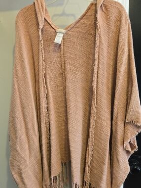 Free People Dusty Rose Woven Hooded Poncho Kimono